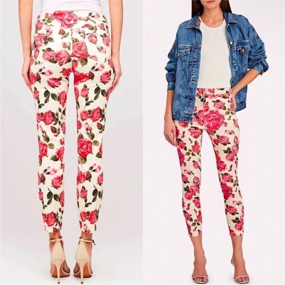 L'AGENCE High Rise Floral PrintNWT Size 26 Stretch Denim Ankle Cropped Skinny - Picture 1 of 4